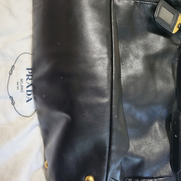 Prada black leather gold hobo tote purse bag used - Picture 7 of 13